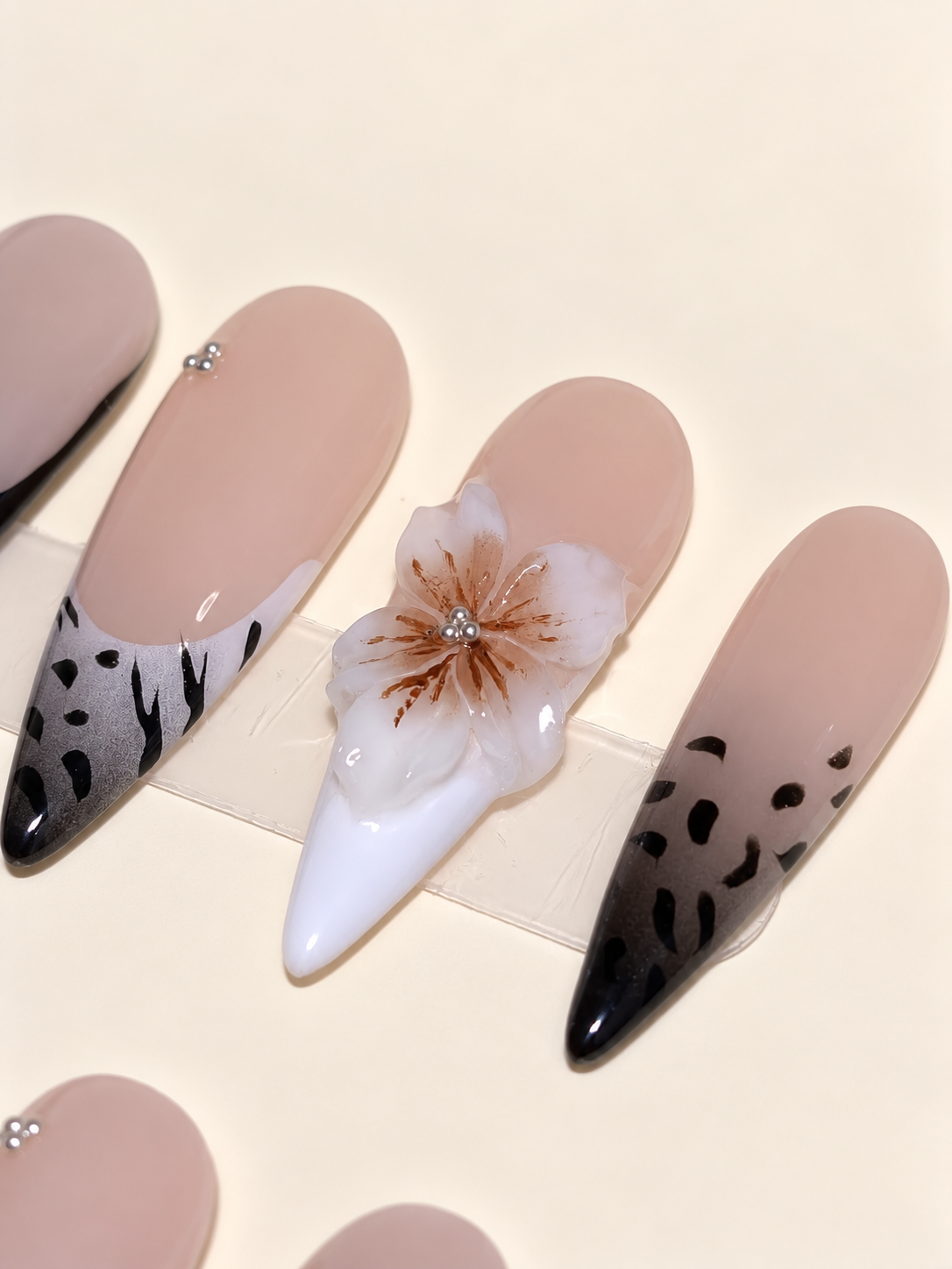 Additional view of Moonlit Blossom floral leopard press-on nails