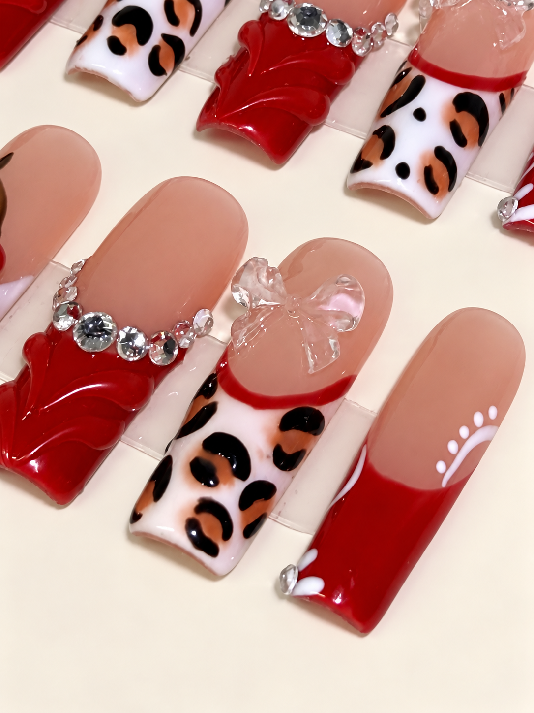 Additional view of Crimson Cherry Cat cherry leopard press-on nails