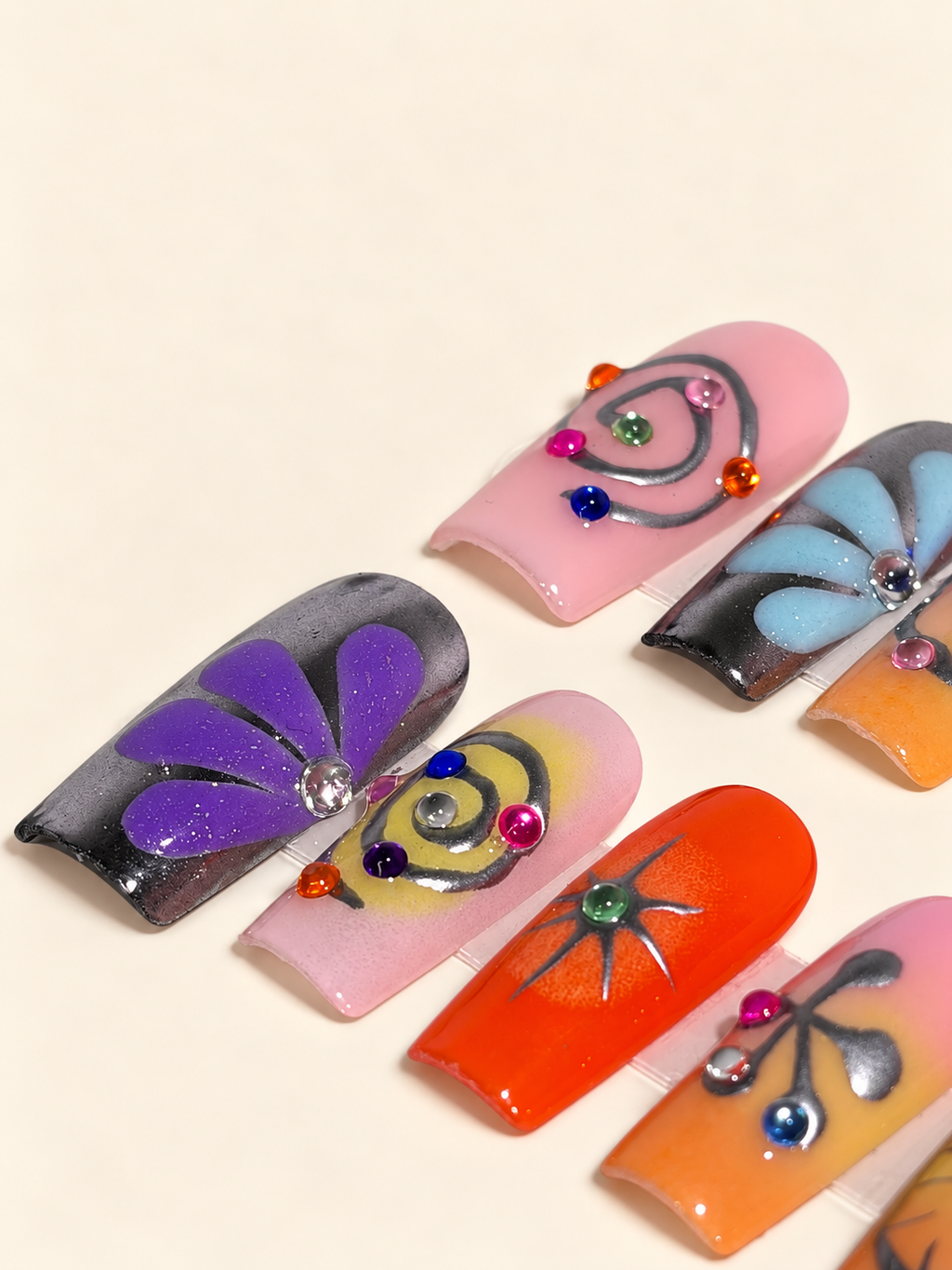 Additional view of Carnival Chrome colorful Y2K press-on nails